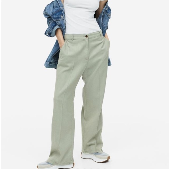 H&M Pants & Jumpsuits Hm Green Linen Blend Pants Poshmark